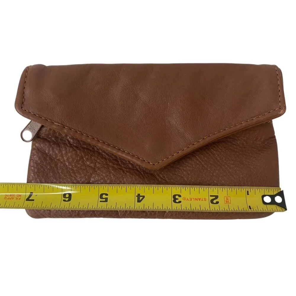 Vintage Tan‎ Leather Small Envelope Wallet Purse Zippered Pockets Travel Mexico